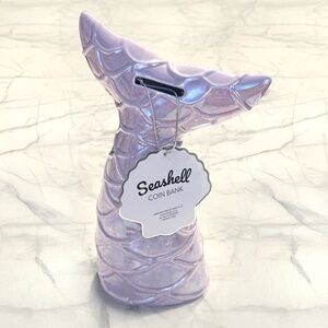 Mermaid Iridescent Piggy Bank Purple Glaze Ceramic NWT!
